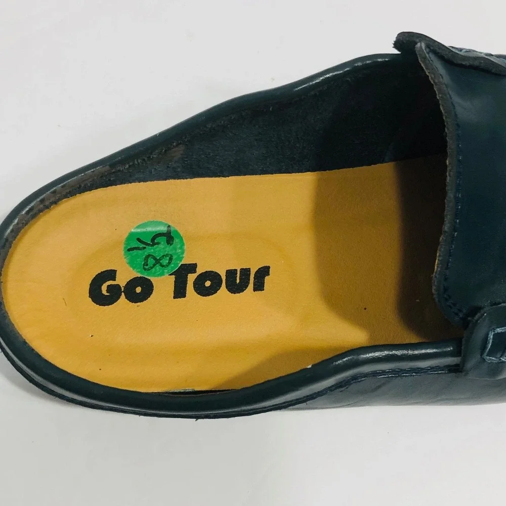 Go Tour Navy Leather Shoes Mule Loafer Backless Slip‎ On Driving Preppy Mens 6.5